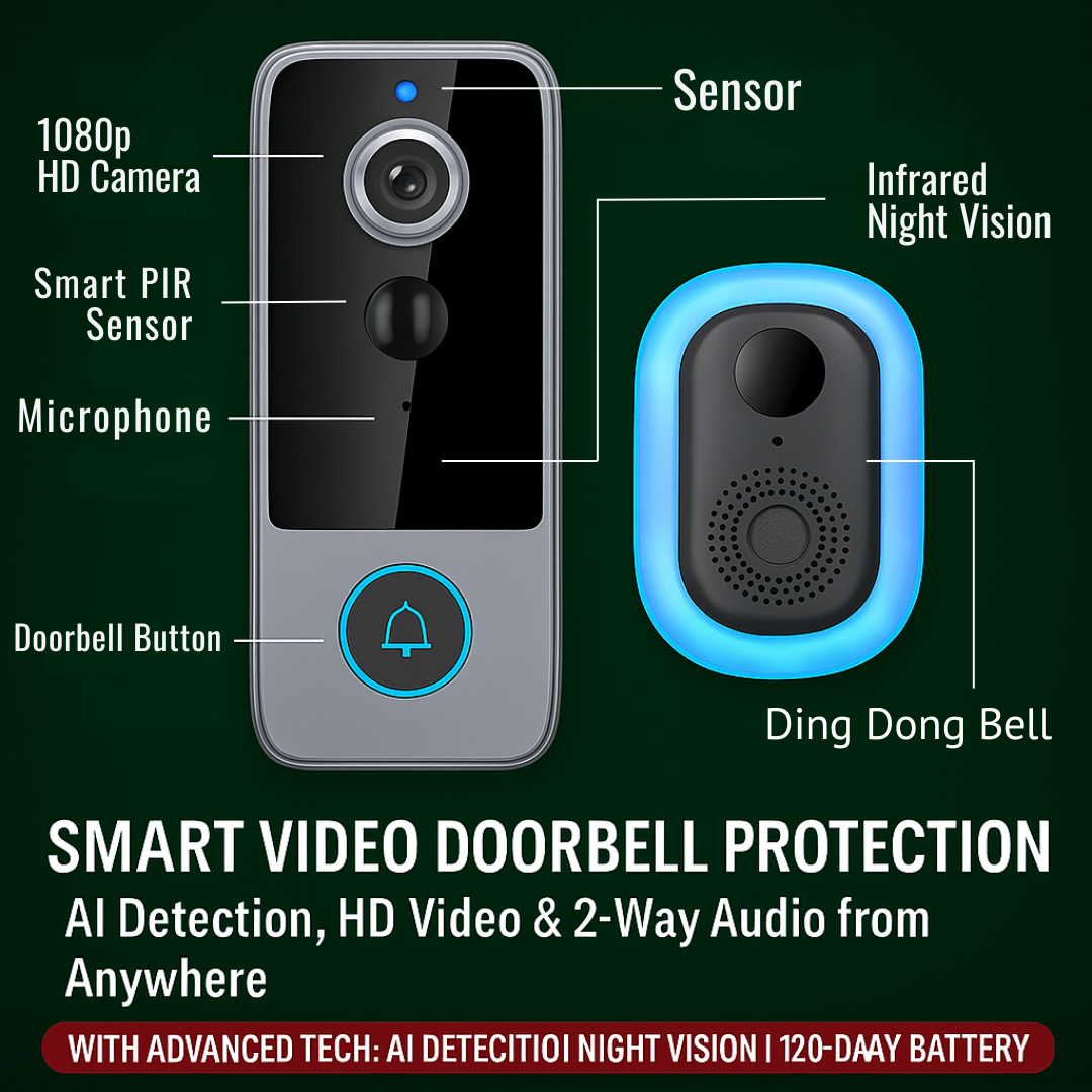 GuardianBell Pro AI Night Vision Doorbell HD Video